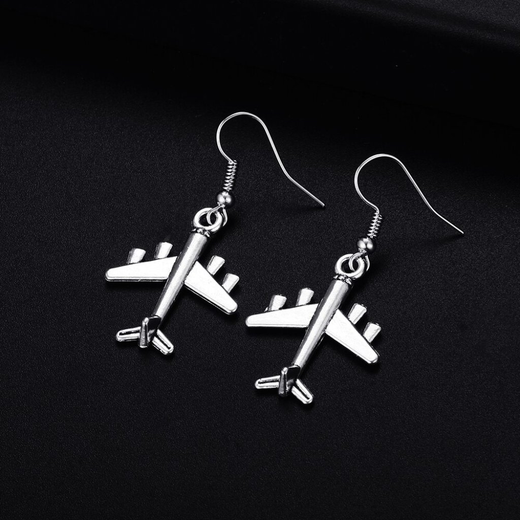 Trendy Vintage Airplane Dangle Antique Silver Plated Earrings For Woman, K476
